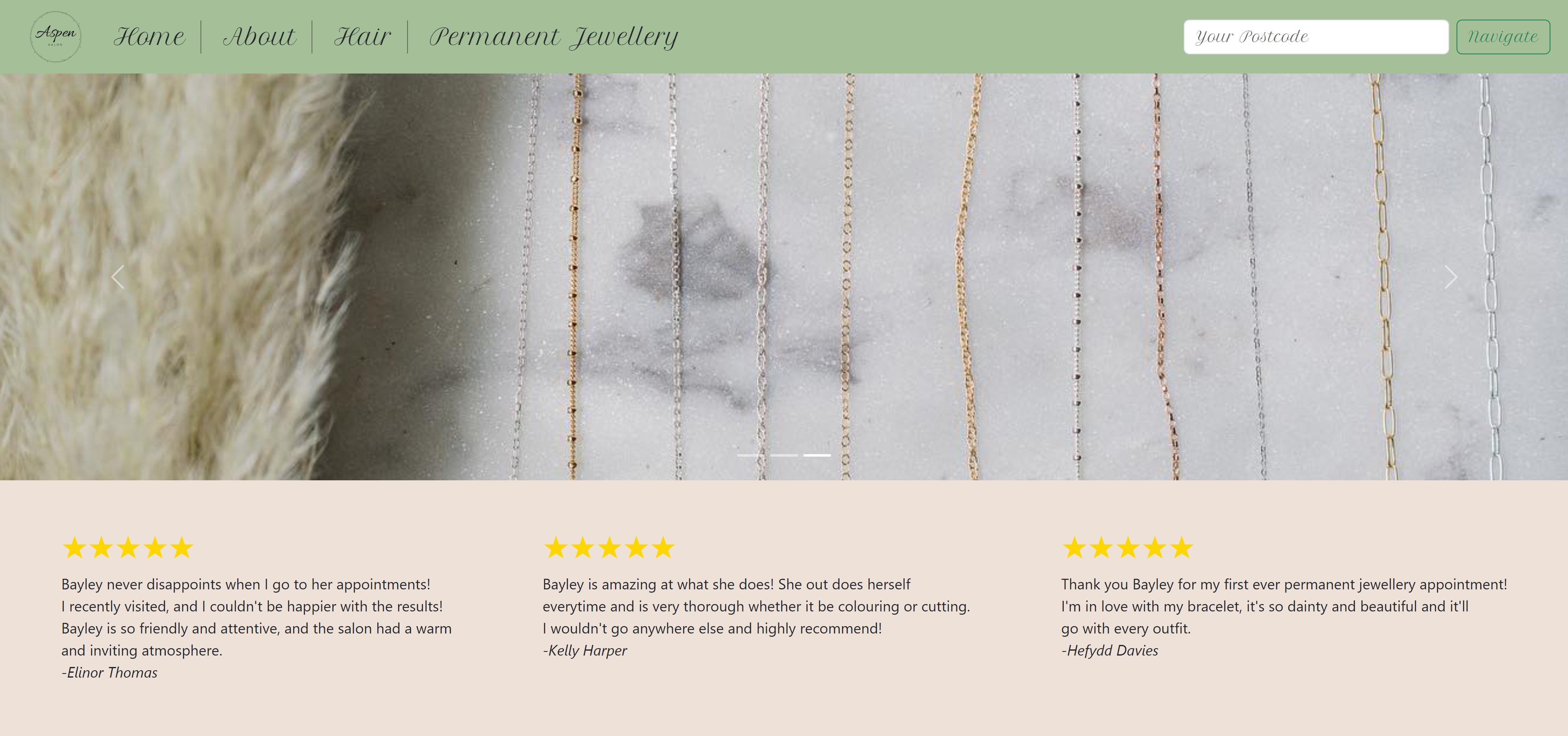 Aspen Salon website front page